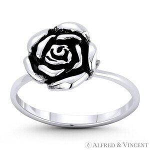Rose Flower Love & Romance Charm Stackable Ring in .925 Sterling Silver - Size 6